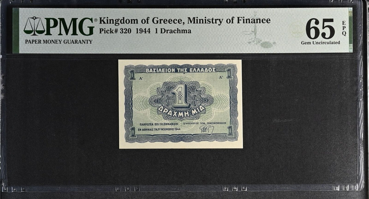 Greece 1 Drachma 1944 P 320 Gem UNC PMG 65 EPQ