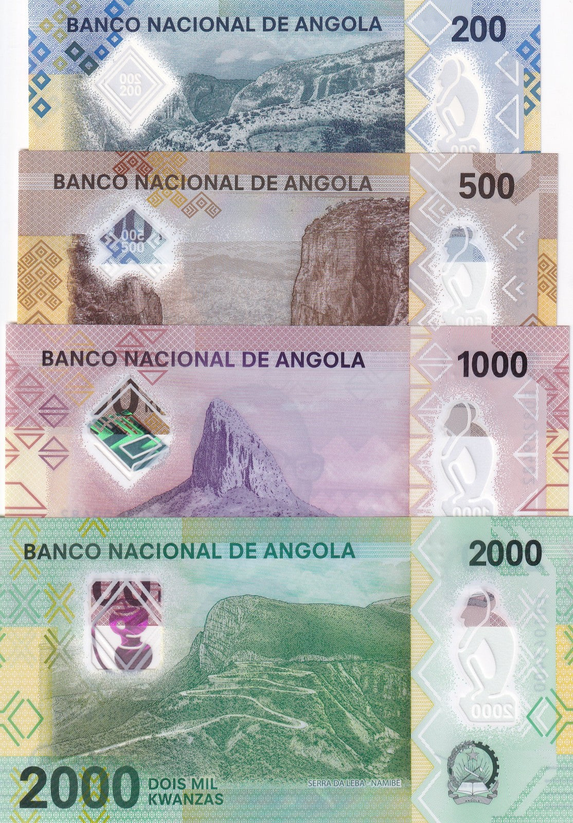 Angola Set 4 UNC 200 500 1000 2000 Kwanzas 2020/2025 P 160 - 163 Polymer