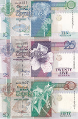 Seychelles Set 3 PCS 10 25 50 Rupees Radom Date P 36 37 38 UNC