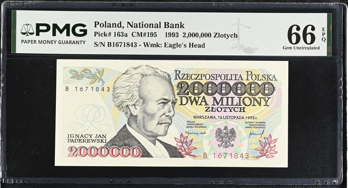Poland 2000000 Zlotych 1993 P 163 a Gem UNC PMG 66 EPQ