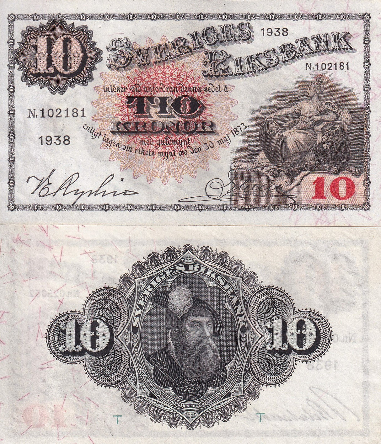 Sweden 10 Kronor 1938 P 34 u Random Sign UNC