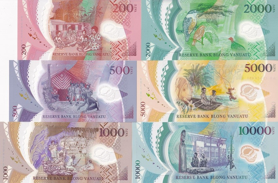 Vanuatu Set 6 Pcs 200 500 1000 2000 5000 10000 V 2014-20 P 12 13 14 18 19 20 UNC