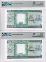 Mauritania SET 2; 1000 Ouguiya 1989 P 7A Near Solid Superb Gem UNC PMG 67 EPQ