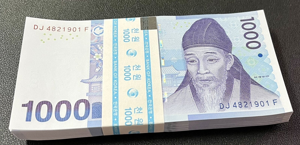 South Korea 1000 Won ND 2007 P 54 UNC LOT 100 PCS 1 Bundle