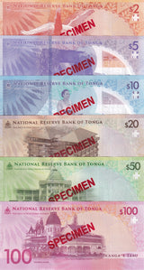 Tonga Set 6 SPECIMEN UNC 2 20 50 100 (5 10 Polymer) Pananga 2023 2024 P 50 51-55