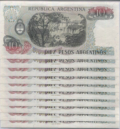 Argentina 10 Pesos ND 1983-1984 P 313 AUnc Lot 10 PCS