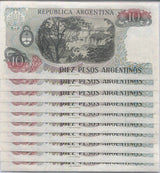 Argentina 10 Pesos ND 1983-1984 P 313 AUnc Lot 10 PCS