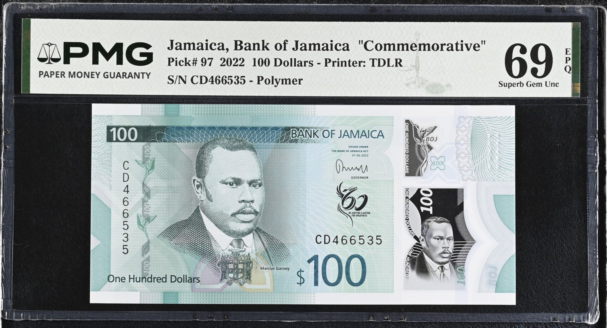 Jamaica 100 Dollars 2022 P 97 Commemorative Superb Gem UNC PMG 69 EPQ