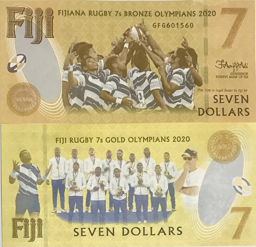 Fiji 7 Dollars 2020 / 2022 Commemorative YELLOW P 122 UNC