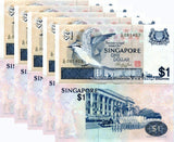 Singapore 1 Dollar 1976 P 9 UNC LOT 5 PCS