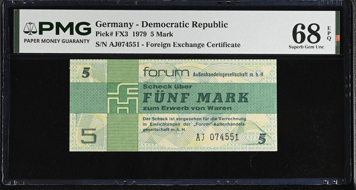 Germany Democratic 5 Mark 1979 P FX3 Superb Gem UNC PMG 68 EPQ