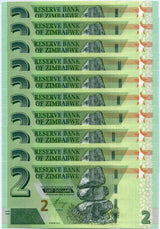 Zimbabwe 2 dollars 2019 P 101 UNC LOT 10 PCS