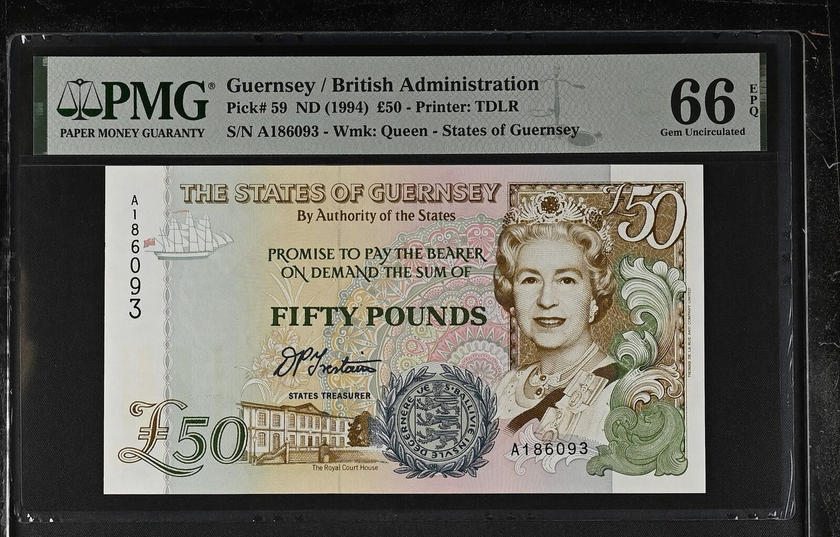 Guernsey 50 Pound ND 1994 P 59 Gem UNC PMG 66 EPQ