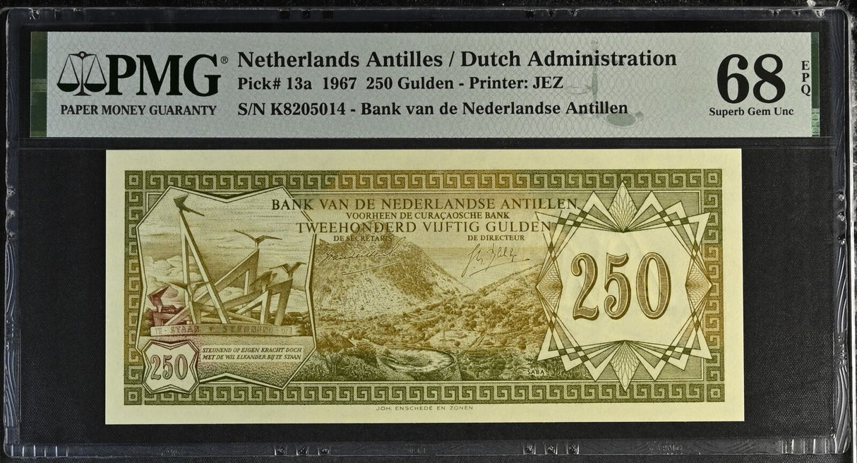 Netherlands Antilles 250 Gulden 1967 P 13 a Superb Gem UNC PMG 68 EPQ TOP POP