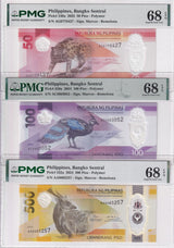 Philippines Set 3; 50 100 500 Piso 2025 P 249 250 252 Superb Gem UNC PMG 68 EPQ