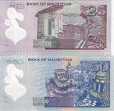 Mauritius SET 2 PCS; 25 50 Rupees 2021 2023 P 64 P 65 NEW Sign Polymer UNC