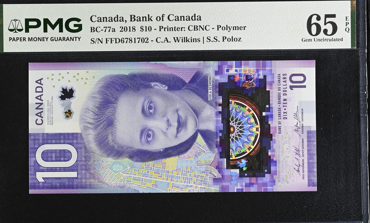 Canada 10 Dollars 2018 P 113 Polymer Wilkins Poloz Gem UNC PMG 65 EPQ