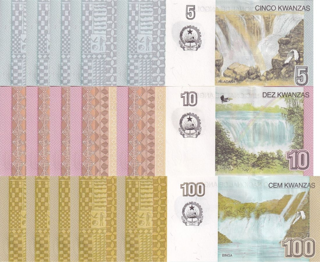 Angola Set 3 X LOT 5 = 15 UNC 5 10 100 Kwanzas 2012 / 2017 P 151A 151B P 153