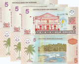Suriname 5 Dollars 2009 P 157 c UNC LOT 3 PCS