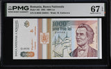 Romania 1000 Lei 1993 P 102 Superb Gem UNC PMG 67 EPQ WTM M. Eminescu