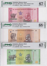 Zimbabwe Set 3, 10 20 50 Zig 2026 P 115 116 P 117 Superb Gem UNC PMG 67 68 EPQ