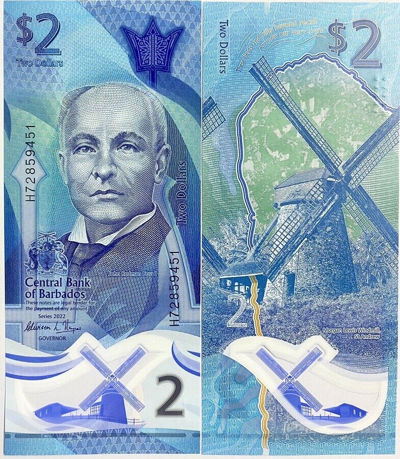 Barbados 2 Dollars ND 2022 Polymer P 80 UNC LOT 5 Pcs