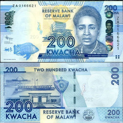 Malawi 200 Kwacha 2012 P 60 ZA REPLACEMENT UNC
