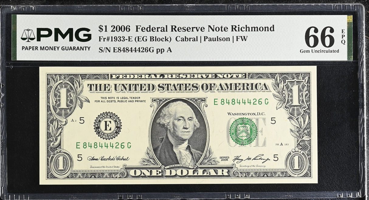 United States 1 Dollar Usa 2006 P 523 E Richmond Gem UNC PMG 66 EPQ