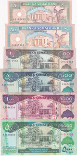 Somaliland Set 6 Pcs 5 50 100 500 1000 5000 Shillings 1994-2015 P 1 5 7-21 UNC