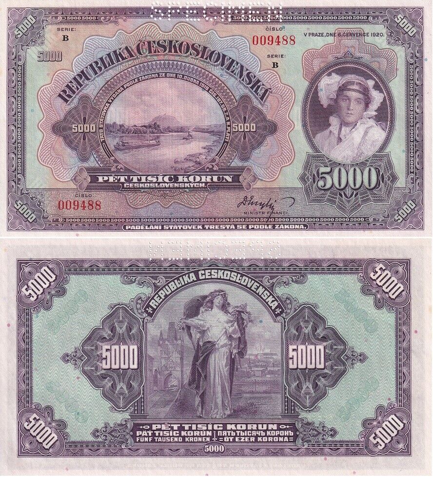 Czechoslovakia 5000 Korun 1920 Specimen P 19 AUnc