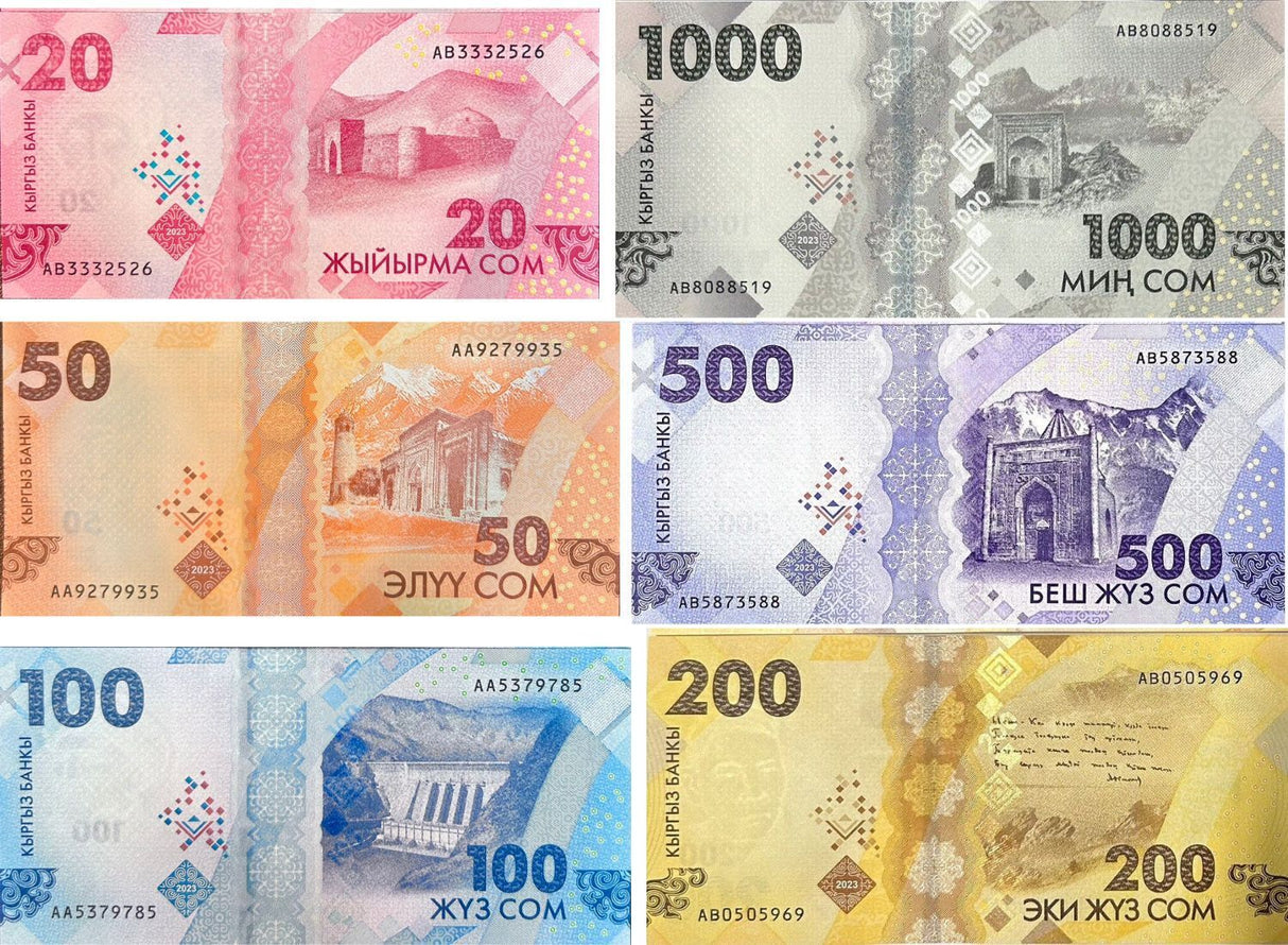 Kyrgyzstan Set 6 Pcs 20 50 100 200 500 1000 Som 2023/2024 P NEW 37 38 39 UNC