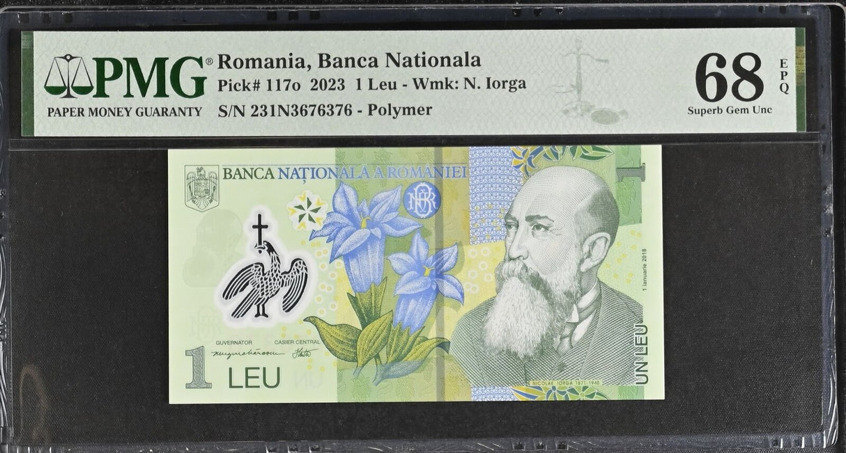 Romania 1 Leu 2023 P 117 o Polymer Superb Gem UNC PMG 68 EPQ