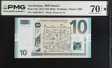 Azerbaijan 10 Manat 2018 ND 2019 P 33 a Superb Gem UNC PMG 70 EPQ Top Pop