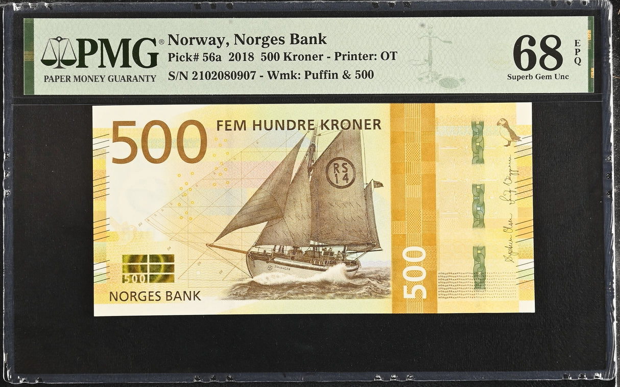 Norway 500 Kroner 2018 P 56 a Superb Gem UNC PMG 68 EPQ