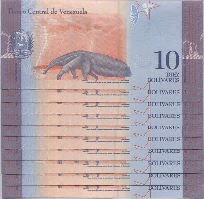 Venezuela 10 Bolivares 2018 P 103 Anteater UNC LOT 10 PCS