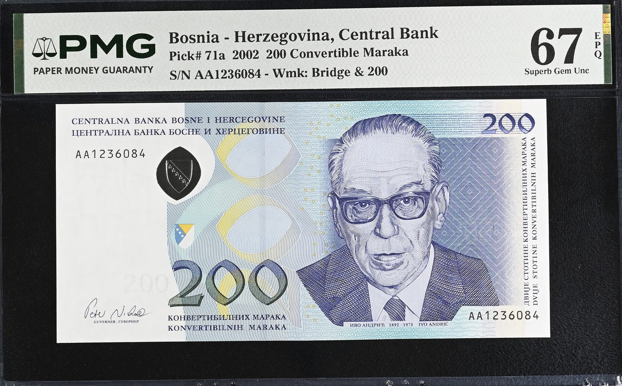 Bosnia & Herzegovina 200 Convertible Maraka 2002 P 71 Superb Gem UNC PMG 67 EPQ