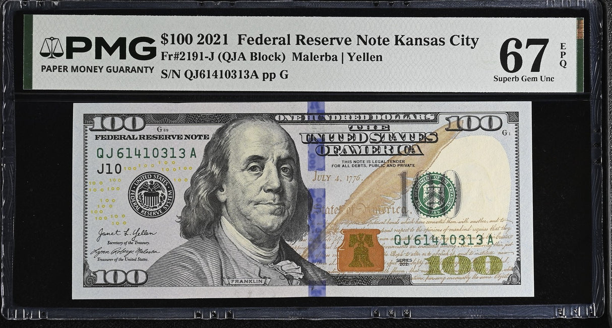 United States 100 Dollars USA 2021 P 555 J Kansas Superb Gem UNC PMG 67 EPQ