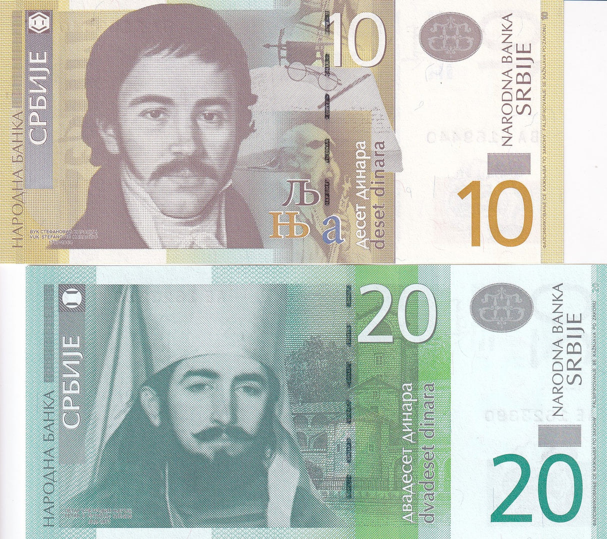 Serbia Set 2 Pcs 10 20 Dinara ANDOM DATE P 46 47 UNC