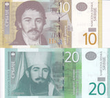 Serbia Set 2 Pcs 10 20 Dinara ANDOM DATE P 46 47 UNC