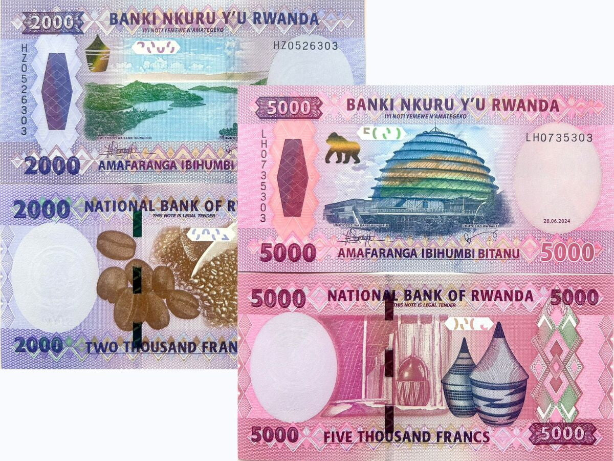 Rwanda SET 2 UNC 2000 5000 FRANCS 2024 P 44 45 ,Lake Kivu ,Kigali Convention