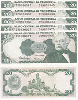 Venezuela 20 Bolivares 1995 P 63 e AUnc LOT 5 PCS ,Carabobo Fields, AU
