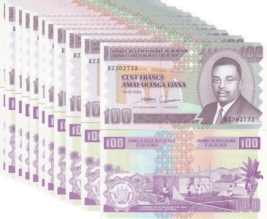 Burundi 100 Francs 2024 P 44 UNC LOT 10 PCS