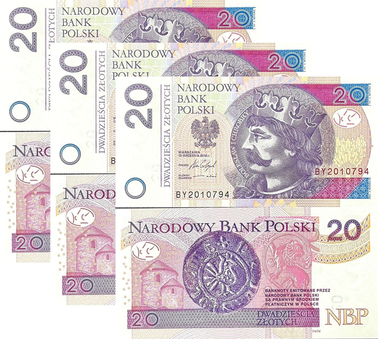 Poland 20 Zlotych 2016 P 184 b UNC LOT 3 PCS