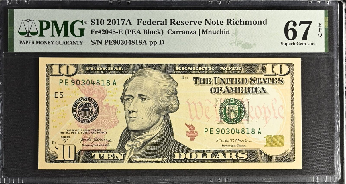 United States 10 Dollars USA 2017A P 545B E Richmond Superb Gem UNC PMG 67 EPQ