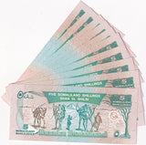 Somaliland 5 Shillings 1994 P 1 UNC LOT 10 PCS Camel caravan, Naasa Hablood