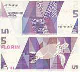 Aruba 5 Florins 1990 P 6 UNC White turtle Turtuga Blanco - Chelonia mydas