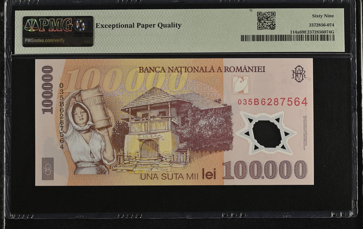 Romania 100000 Lei 2003 P 114 a Polymer Superb Gem UNC PMG 69 EPQ