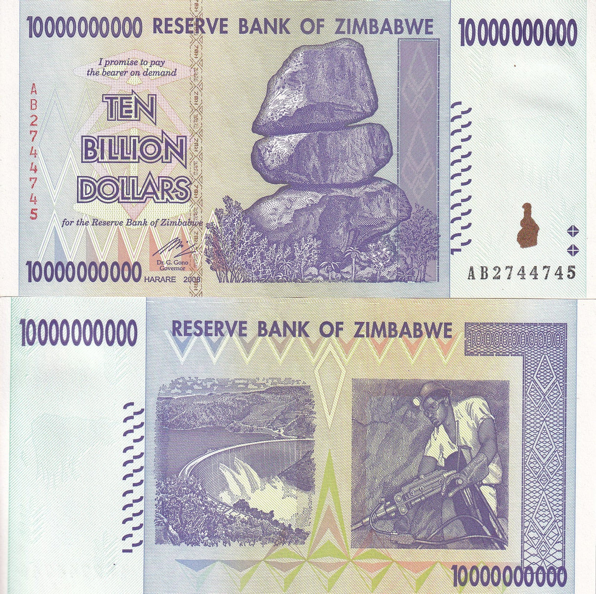 Zimbabwe 10 Billion Dollars 2008 P 85 XF+