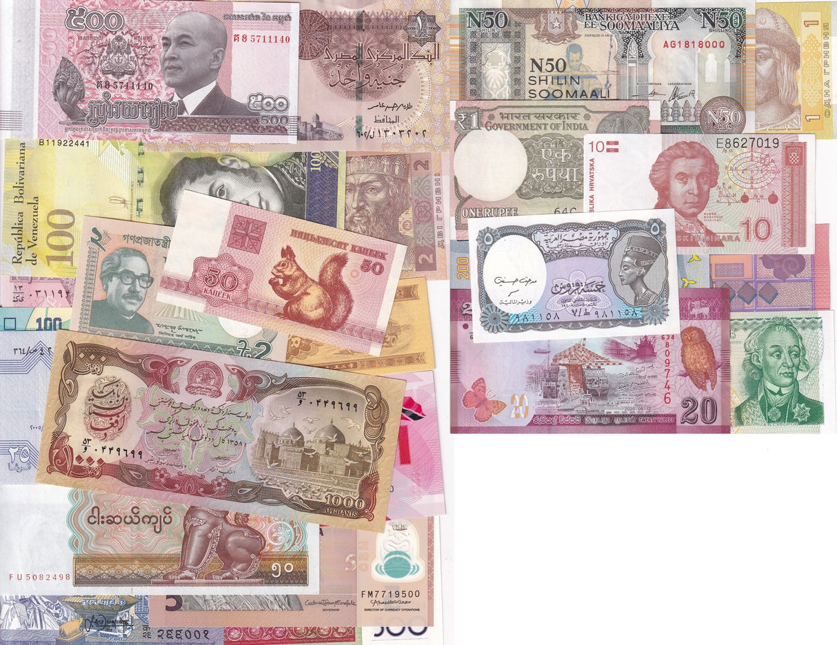 World Notes Collectible Lot Set 25 Pcs From 20 Countries All UNC