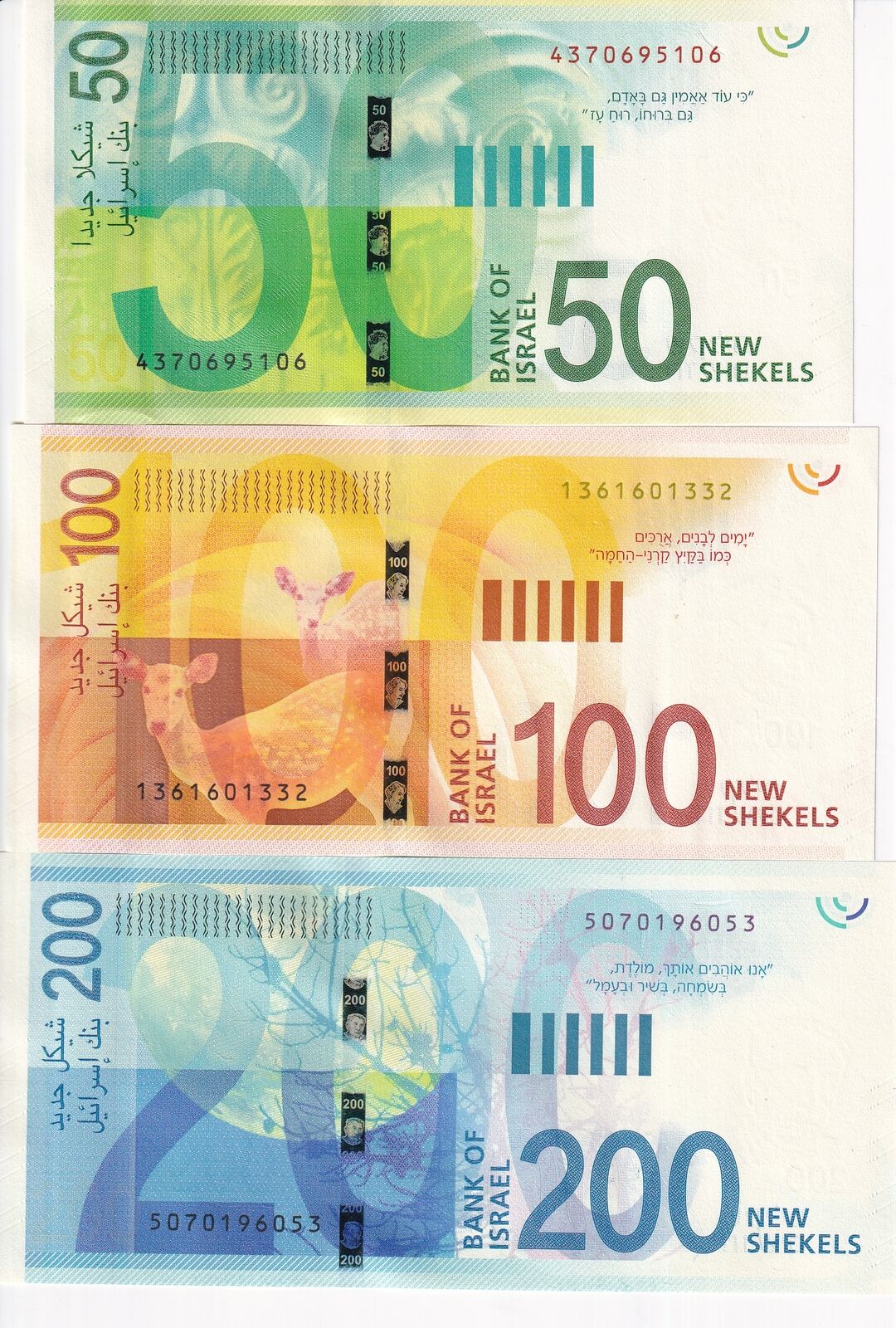Israel Set 3 PCS 50 100 200 Shekels 2017 2020 P 66 P 67 P 68 UNC